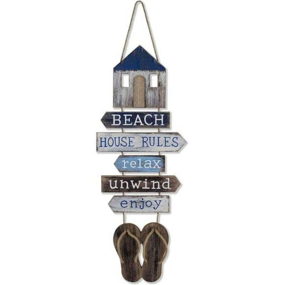 Nautical Beach Wall Decor Flip Flop Sign Coastal Bathroom Hanging Plaque